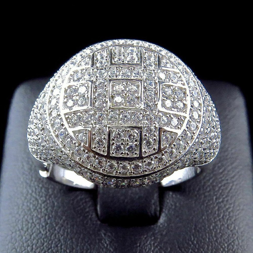 Fashion Luxury Full Crystal Zircon 925 Silver Plated Ring for Men,UNVN12073 - Picture 1 of 9